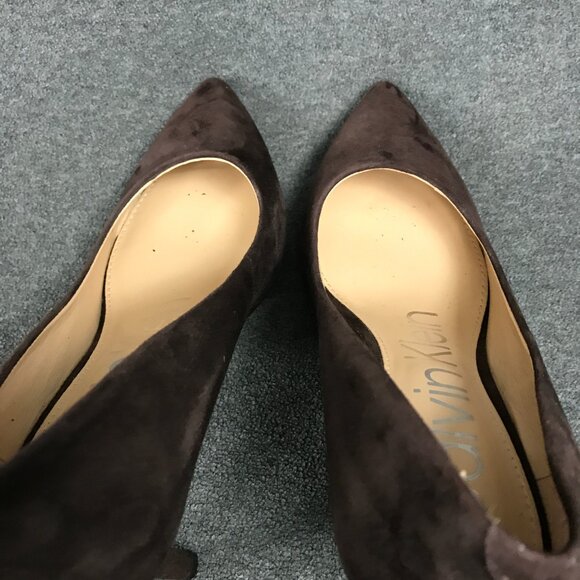 Calvin Klein Gayle Suede Pumps High Heels 3.5 Inch Stiletto Chocolate Brown 7.5 - Picture 5 of 8